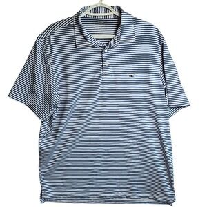 Vineyard Vines Polo Shirt Mens Large Blue Performance Striped Short Sleeve Whale